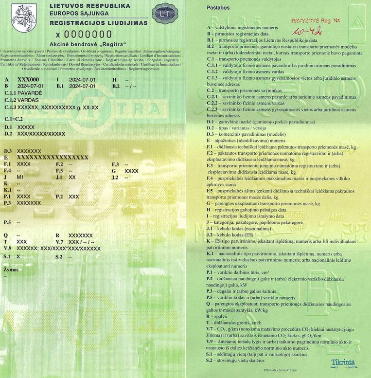 Registracijos liudijimo pavyzdys