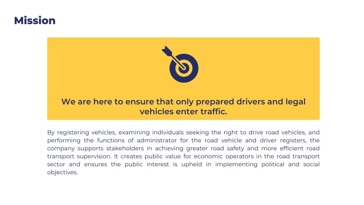 Paveikslėlyje pateikta organizacijos misija, iliustruota taikinio ir strėlės piktograma.